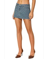 Edikted Womens Embroidered Bow Denim Mini Skirt