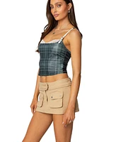 Edikted Womens Plaid Lacey Peekaboo Top