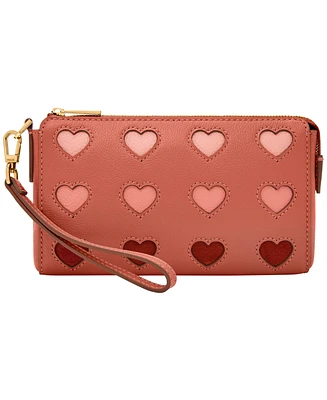 Fossil Small Heart Design Zipper Wristlet Wallet