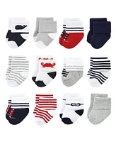 Luvable Friends Cotton Rich Baby Terry Socks 24-Pack, Nautical, 0-6 Months