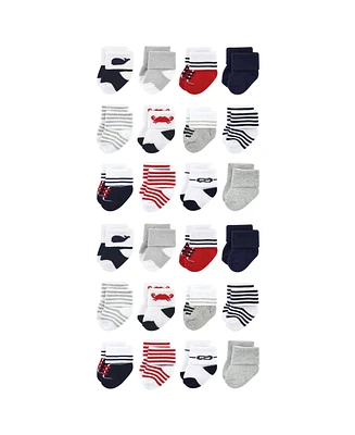 Luvable Friends Baby Boys Cotton Rich Terry Socks 24-Pack, Nautical, 6-12 Months