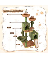 Multi-Level Cactus Cat Tree with Scratching Posts, Ladder, Double Condos & Toy Bed Fun & Cozy Cat Playhouse