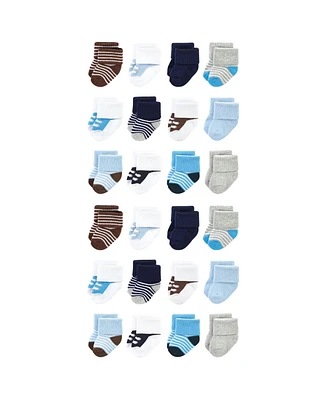 Luvable Friends Baby Boys Cotton Rich Terry Socks 24-Pack, Navy Sneakers