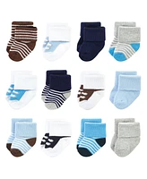 Luvable Friends Baby Boys Cotton Rich Terry Socks 24-Pack, Navy Sneakers