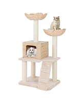 Cattail Cat Tower with Sisal Scratching Posts, Perch & Condo Cozy Multi-Level Playhouse for Cats