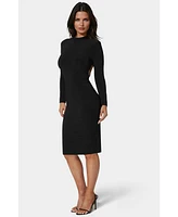 Bebe Women's Low Back Mock Neck Long Sleeve Midi Dress