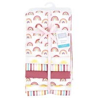 Hudson Baby Girls Cotton Flannel Receiving Blankets Bundle, Sunshine And Rainbows, One Size