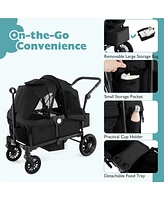 2 Seater Push Pull Collapsible Kids Wagon Stroller with Adjustable Handlebars