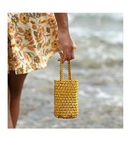 Golda Metallic Beads Bucket Bag In Gold
