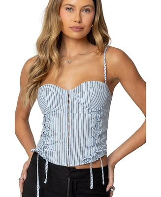 Edikted Womens Lois Lace Up Pinstripe Corset