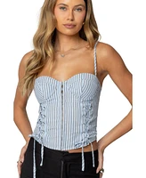 Edikted Womens Lois Lace Up Pinstripe Corset