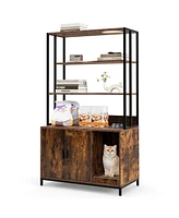 Cat Litter Box Enclosure with Storage & 3-Tier Shelves Stylish Functional Hidden Cabinet