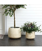 LuxenHome 2-Piece Marble Brown Ribbed Texture MgO Planter Set, Indoor and Outdoor