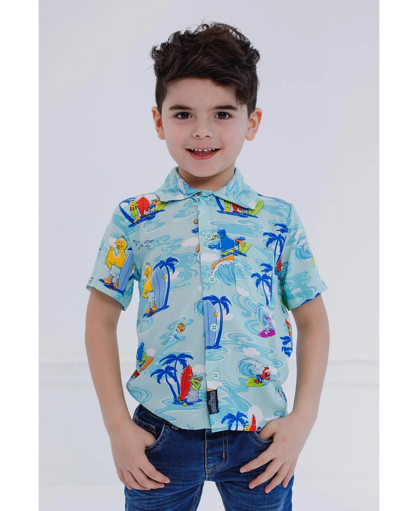 Sesame Street Big Bird Cookie Monster Elmo Oscar the Grouch Matching Family Hawaiian Button Down Shirt Infant to Little Kid