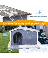 Large Wooden Dog House Indoor Outdoor with Terrace and Open Waterproof Asphalt Roof for Small and Medium Dogs