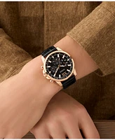 Guess Men's Multifunction Black Genuine Leather Watch