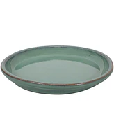 Ceramic Outdoor Flower Pot Saucers Set of 4 - Uv- and Frost-Resistant - Seafoam Glazed Finish