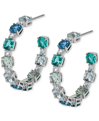 Eliot Danori Silver-Tone Small Mixed Stone C-Hoop Earrings, 1", Exclusively at Macy's