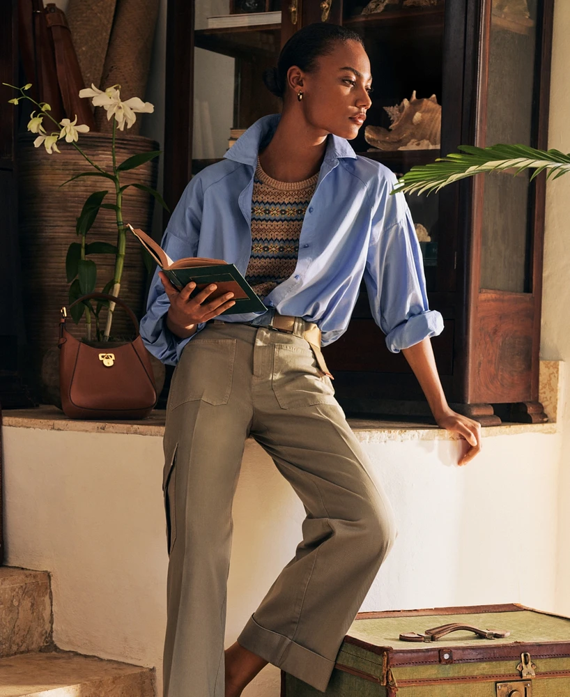 Lauren Ralph Women's Cotton Poplin Blouson-Sleeve Shirt, Regular & Petite