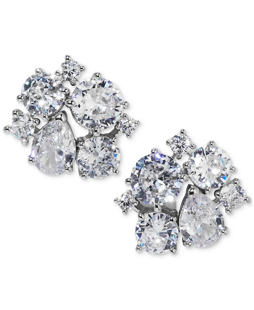 Eliot Danori Silver-Tone Cubic Zirconia Cluster Stud Earrings, Exclusively at Macy's