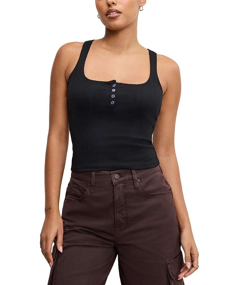 Good American Women's Pointelle Square-Neck Henley Tank Top