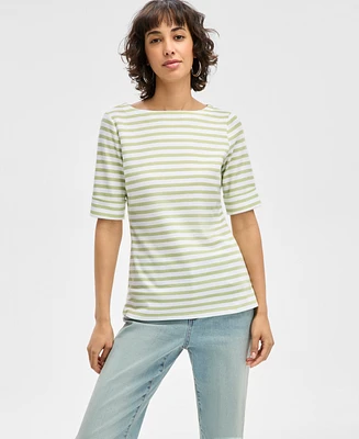 Style & Co Women's Striped Elbow-Sleeve Top, Exclusively at Macy's