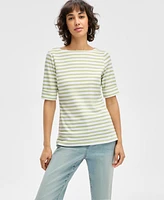 Style & Co Women's Striped Elbow-Sleeve Top, Exclusively at Macy's