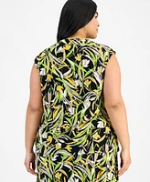 Kasper Plus Printed Cowlneck Blouse
