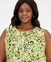 Kasper Plus Printed Sleeveless Keyhole Blouse