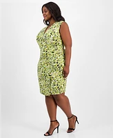 Kasper Plus Sleeveless Printed Fax-Wrap Dress