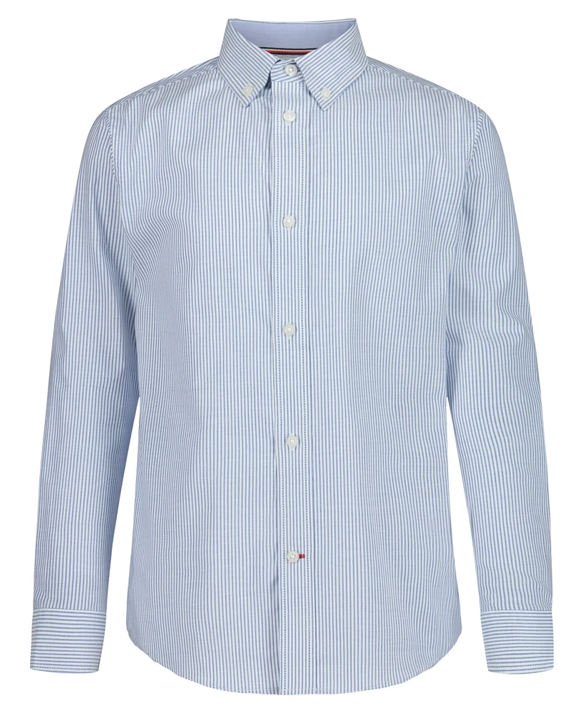 Tommy Hilfiger Big Boys Long Sleeve Stretch Bengal Stripe Oxford Shirt