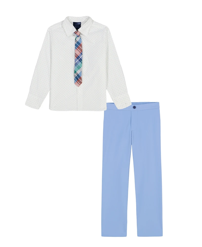 Tommy Hilfiger Toddler and Little Boys 3-Piece Stretch Diamond Geo Shirt Pant Set with Tie