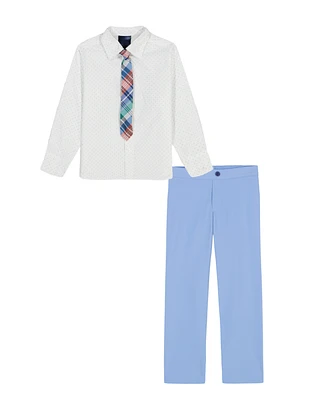 Tommy Hilfiger Toddler and Little Boys 3-Piece Stretch Diamond Geo Shirt Pant Set with Tie