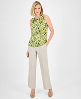 Kasper Women's Printed Pleated-Neck Keyhole Top, Regular & Petite