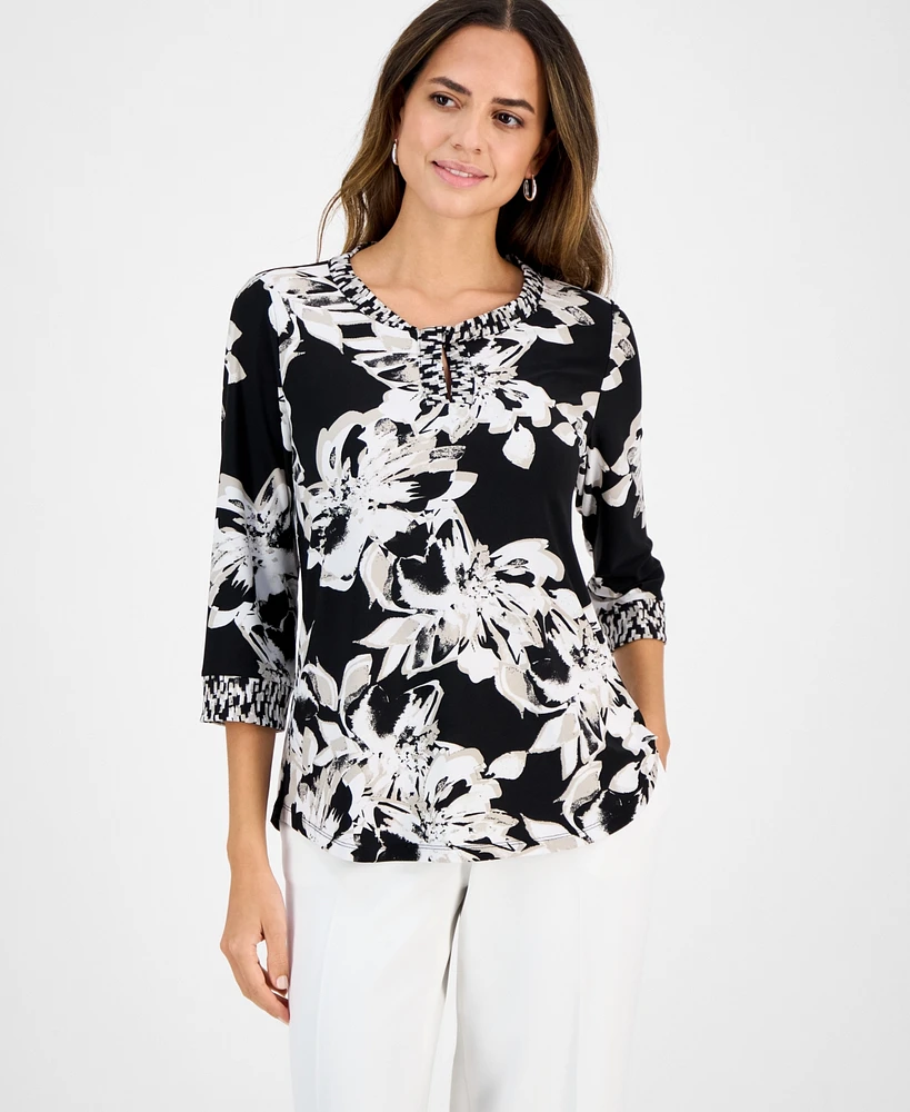 Kasper Women's Printed Twist-Neck Top