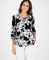 Kasper Women's Printed Twist-Neck Top