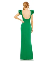 Women's Ruffle Cap Sleeve Open Back Column Gown