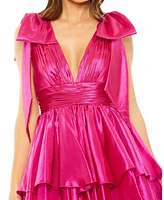 Women's Oversized Bow Deep V Ruffle Mini Dress