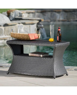 All-in-One Outdoor Side Table with Umbrella Hole and Storage Shelf