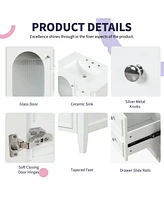 30" Bathroom Vanity with Sink, Bathroom Vanity Cabinet with Three Drawers and Door, Solid Wood and Mdf, White