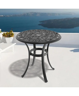 26.77-inch Cast Aluminum Patio Dining Table With Black Frame and Umbrella Hole