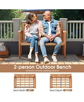 Outdoor Garden Bench 2-Person Teak Wood Bench with Comfy Armrests and Backrest