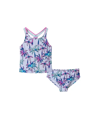 Toddler/Child Girls Palm Tree Print Rib Tankini w/Braided Straps