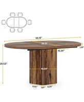 Tribesigns 55.12 Inches Oval Dining Table for 4-6 People, Wood Kitchen Table, Rustic Dinner Room Table, Home Furniture Kitchen Table for Kitchen, Brow