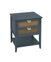 2 Drawer Nightstand Bedside Table with Rattan Drawers Side Table End Table with Storage Small Nightstand with Open Shelf for Bedroom