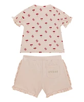 Guess Baby Girls 2-Piece Short Sleeve All Over Print T-Shirt and Active Set