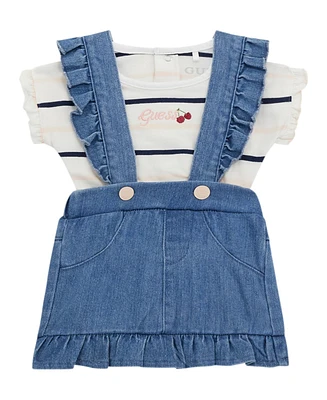 Guess Baby Girls Short Sleeve Bodysuit and Stretch Denim Skirtall Set