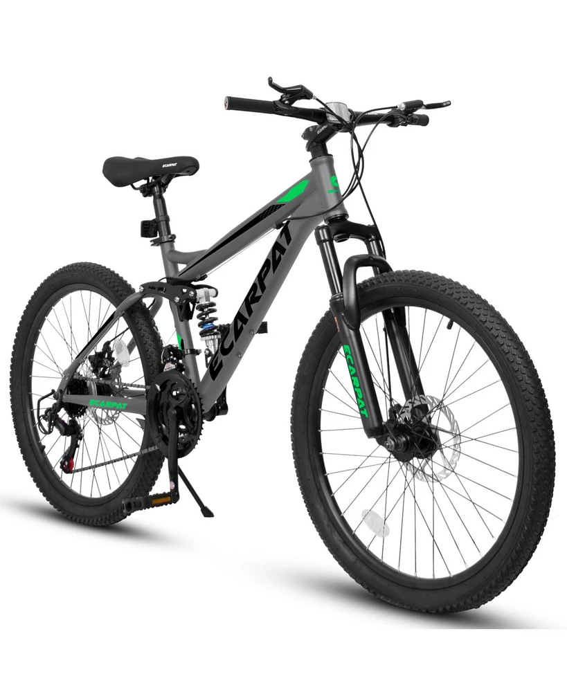 27.5" Mountain Bike: 21-Speed, Full Suspension, Disc Brakes, Carbon Steel Frame