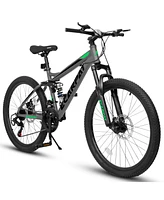 27.5" Mountain Bike: 21-Speed, Full Suspension, Disc Brakes, Carbon Steel Frame