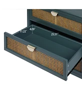 3 Drawer Storage Cabinet Rattan Dressers Chest of Drawers Entryway Cabinet Bedside Table Dresser for Bedroom Living Room